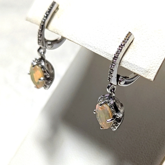 Beautiful Ethiopian Fire Opal & CZ Earrings Gold plated over Sterling Silver - Picture 5 of 8